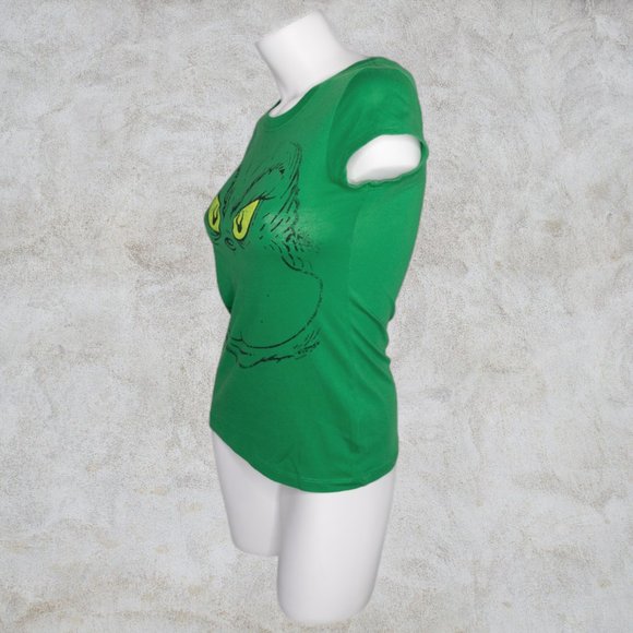 Dr Seuss The Grinch Green Medium Tee Shirt Full Face on Front Yellow Eyes Cotton - Picture 3 of 10